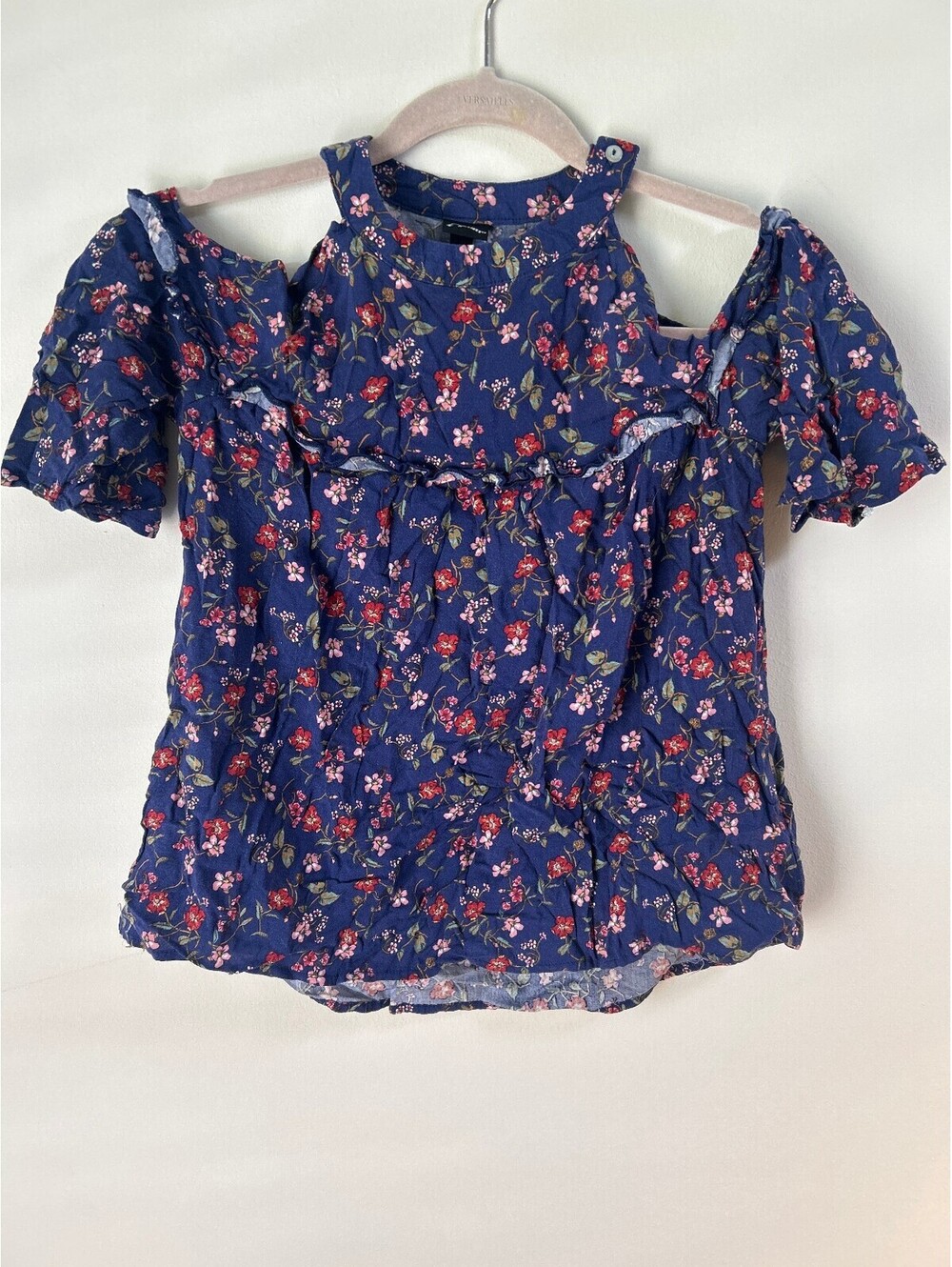 Art Class Girls XL Floral Cold Shoulder Peplum Top Blue Short Sleeve